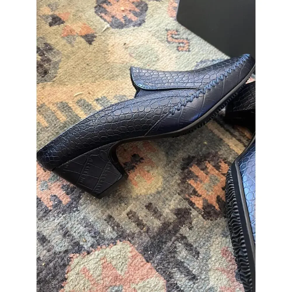 Rialto Vette Black Exotic Print Block Heel Crocodile Texture Slip On Heels Shoes